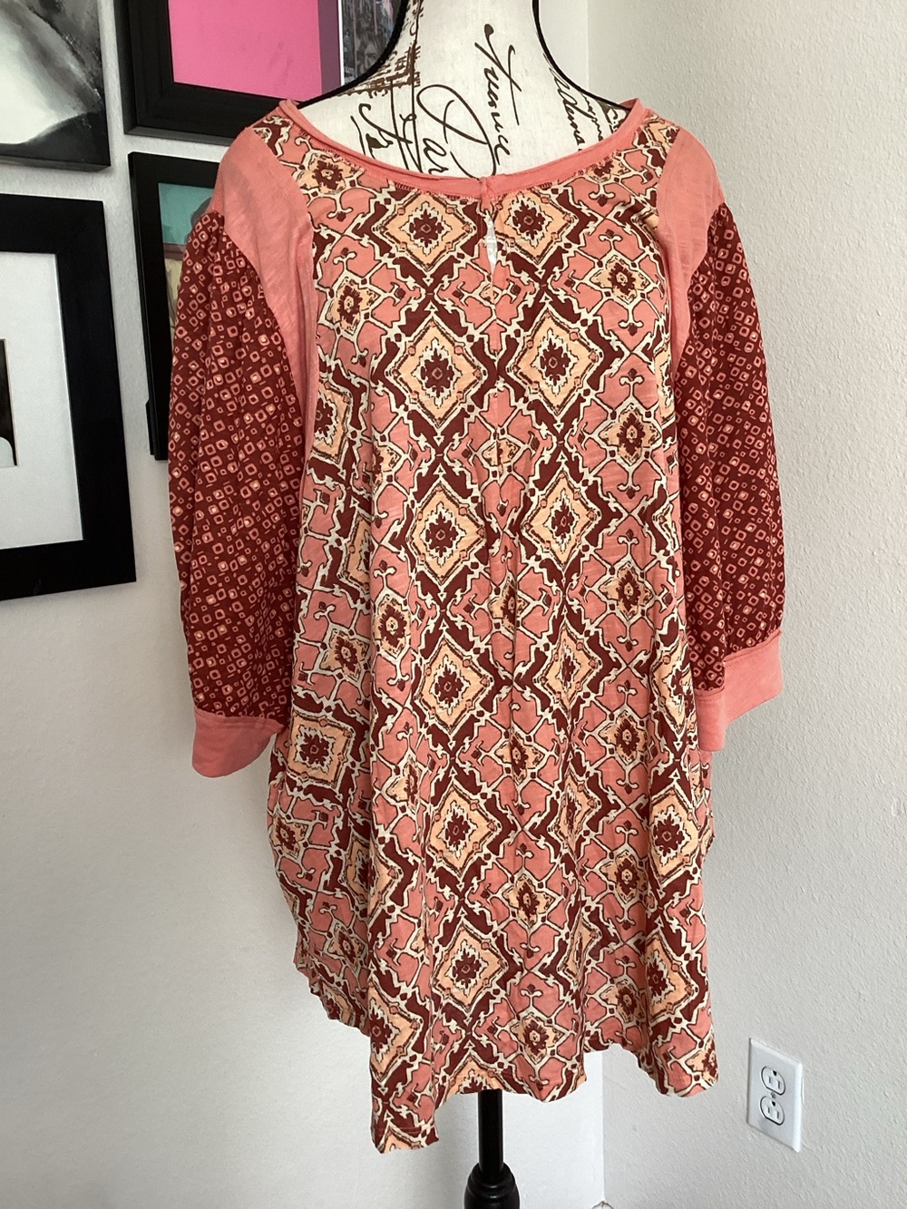 Cato Peach & Rust Patterned Long-Sleeve Tunic Top